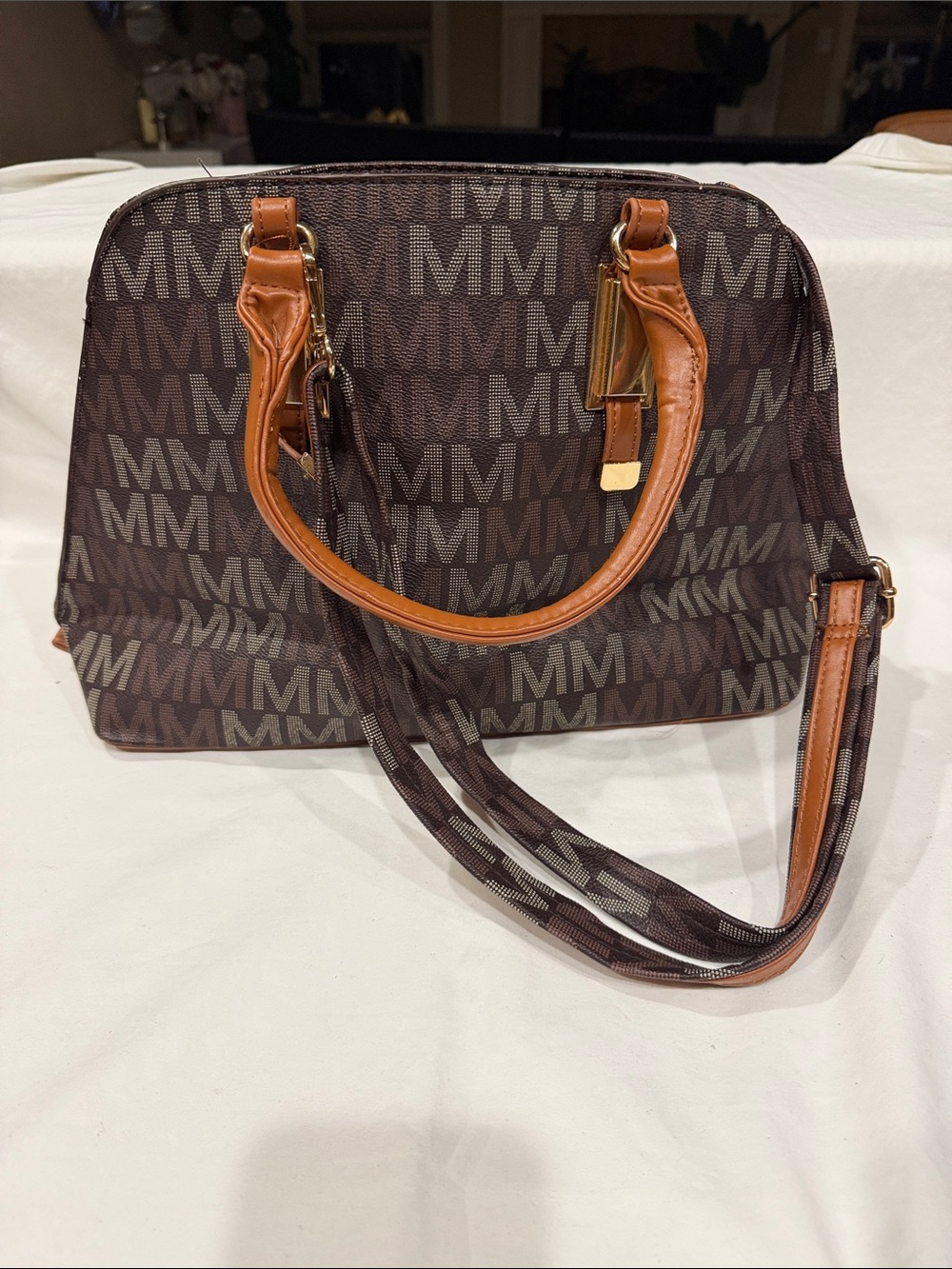 Monogram Brown Satchel with Tan Trim - Classic Everyday Bag